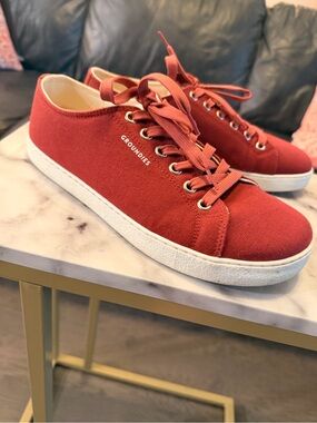 Groundies Women’s Brick Red Canvas Lace-Up Sneakers